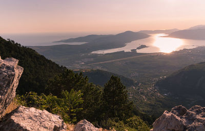 Scenic view of mountains against sky during sunset