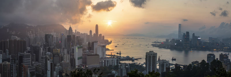 Cityscape from braemar hill at sunset, hong kong