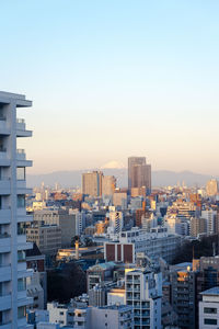 View of city at sunset