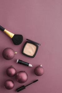 High angle view of beauty products on table