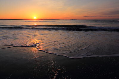 Scenic view of sea against sky during sunset