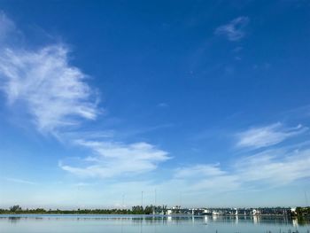 Scenic view of sea against blue sky