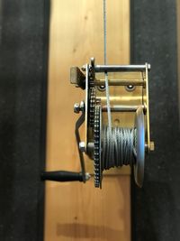 Close-up of machine part on wall