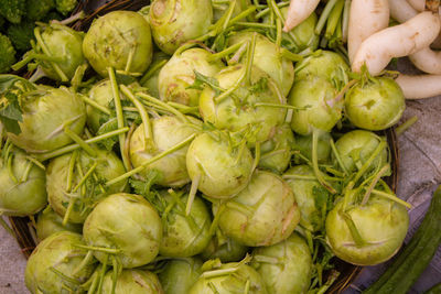 High angle view of vegetables for sale at market stall