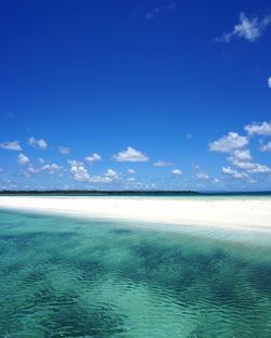 Scenic view of sea against blue sky