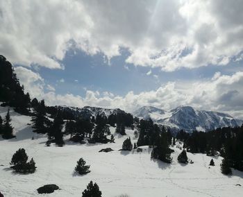 Scenic view of snow covered landscape against sky