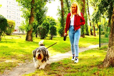 Portrait of woman with dog