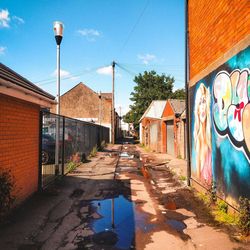 Footpath amidst buildings in city