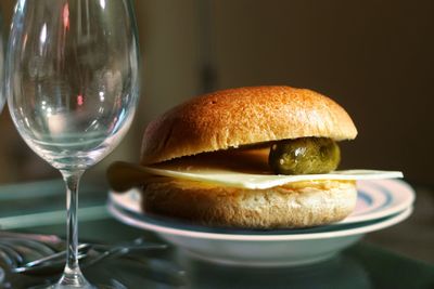 Close up of burger on plate