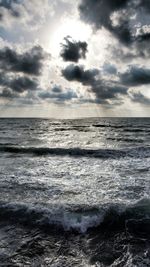 Scenic view of sea against cloudy sky