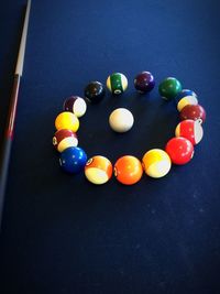 High angle view of multi colored balls on table