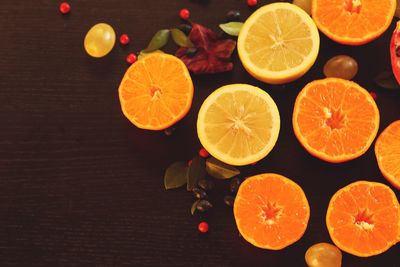 High angle view of orange fruits on table