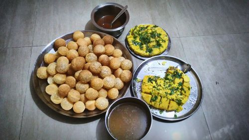 High angle view of vegetables in bowl on table