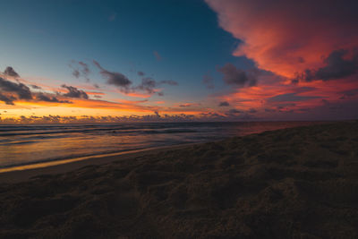 Scenic view of beach against sky during sunset