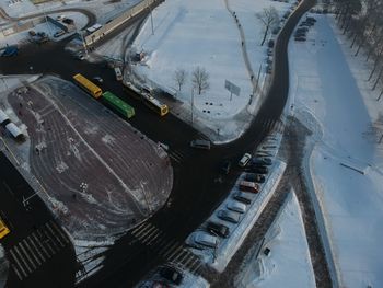 High angle view of cars on road in winter