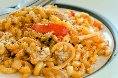 Close-up of noodles served in bowl