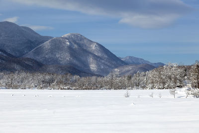Scenic view of snowcapped mountains against sky