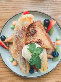 Directly above shot of breakfast served on table