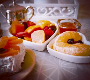 Close-up of breakfast served on table