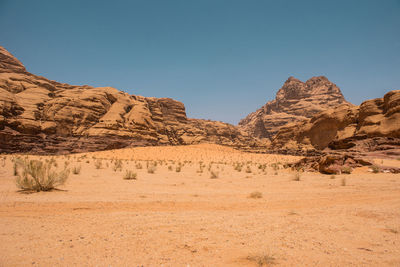 Sandstone and granite rocks in the desert. wadi rum, jordan