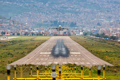 High angle view of city against sky