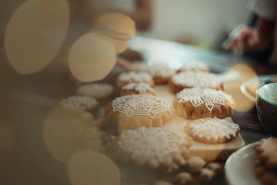 Close-up of cookies on table