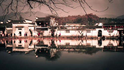 Reflection of buildings in lake