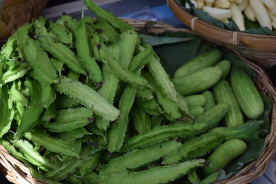 High angle view of vegetables for sale in market