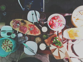 High angle view of food on table