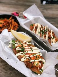 High angle view of food on table