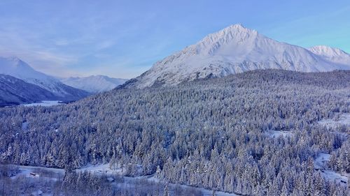 Scenic view of snowcapped mountains against sky