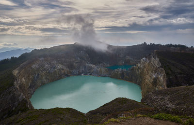 Panoramic view of lake and mountains against sky