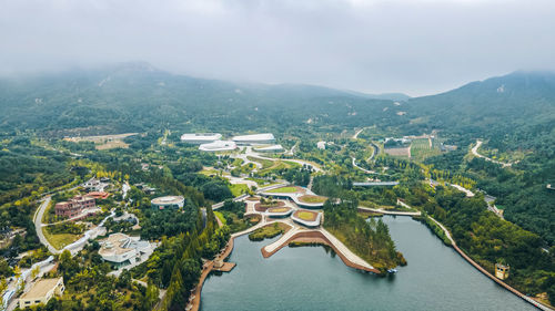 High angle view of townscape against sky