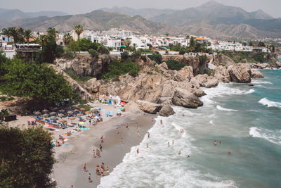 High angle view of people on beach