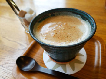 High angle view of coffee on table