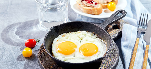 High angle view of breakfast served on table