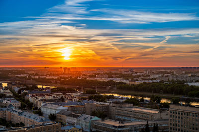 Sunset over the russian city of tver and the volga river. all brand names and logo removed 