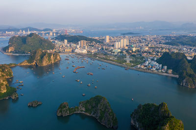 High angle view of city buildings