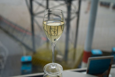 Close-up of wine in glass on table