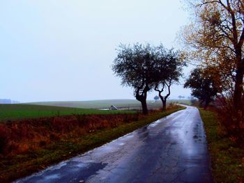 Road amidst agricultural field against clear sky