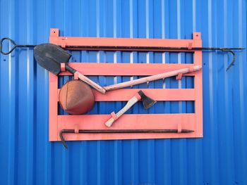 Close-up of clothes hanging on wall