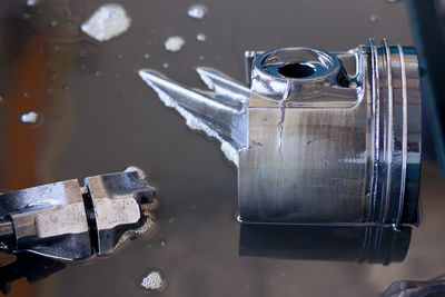 High angle view of drinking glass on table