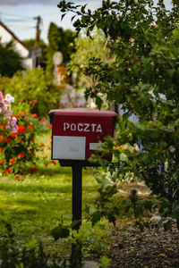 Close-up of information sign