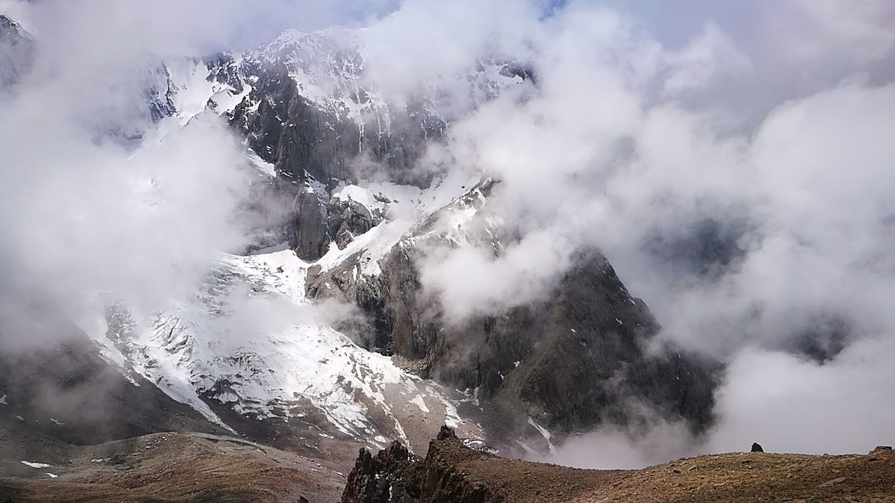 PANORAMIC VIEW OF SNOW COVERED MOUNTAINS