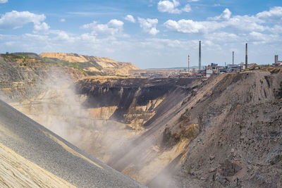 Panoramic view of factory against sky