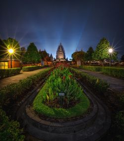 Panoramic view of illuminated building against sky