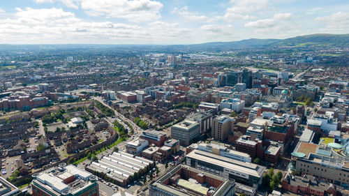 High angle view of townscape against sky