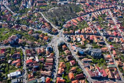 Aerial view of intersection of seven streets in old city from a drone