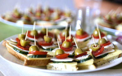 Close-up of served food on table