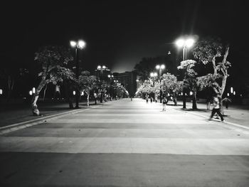 People on illuminated street at night